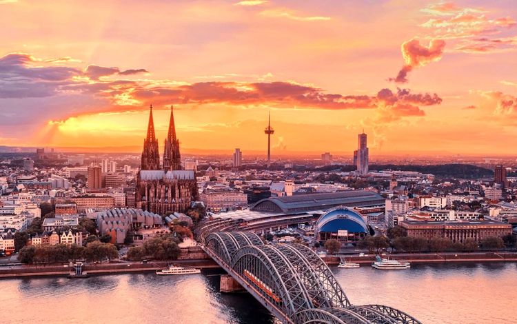 река, закат, мост, город, river, sunset, bridge, the city