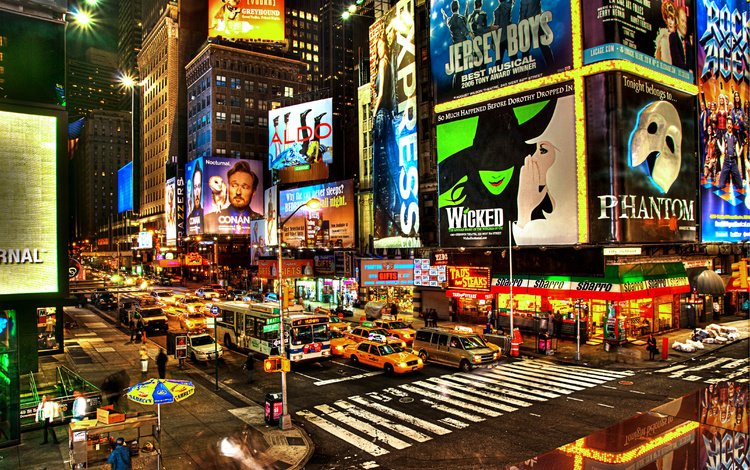 ночь, фонари, город, сша, нью-йорк, магазины, бродвей, таймс сквер, night, lights, the city, usa, new york, stores, broadway, times square