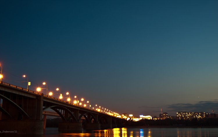 огни, вечер, река, мост, россия, новосибирск, обь, lights, the evening, river, bridge, russia, novosibirsk, ob