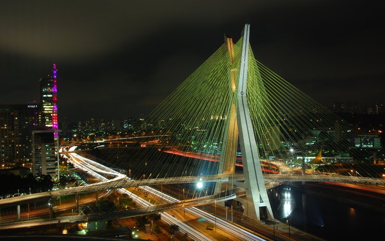 ночь, огни, мост, город, бразилия, развязка, сан-паулу, night, lights, bridge, the city, brazil, interchange, sao paulo