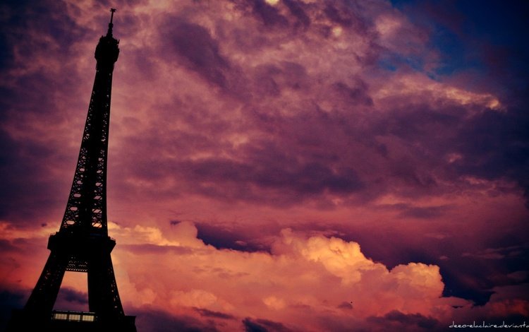 облака, закат, париж, эйфелева башня, красиво, clouds, sunset, paris, eiffel tower, beautiful