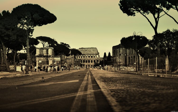 дорога, италия, колизей, рим, road, italy, colosseum, rome