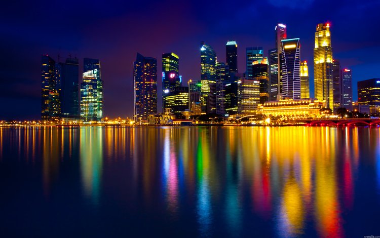 ночь, огни, отражение, город, сингапур, dennis stauffer, night, lights, reflection, the city, singapore