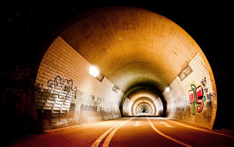 дорога, туннель, граффити, освещение, road, the tunnel, graffiti, lighting