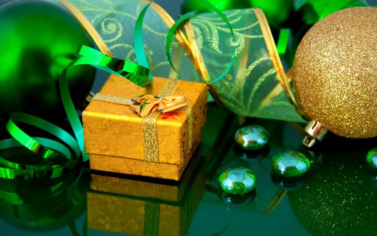новый год, подарки, зеленая, лента, упаковка, золотая, рождественские украшения, new year, gifts, green, tape, packaging, gold, christmas decorations