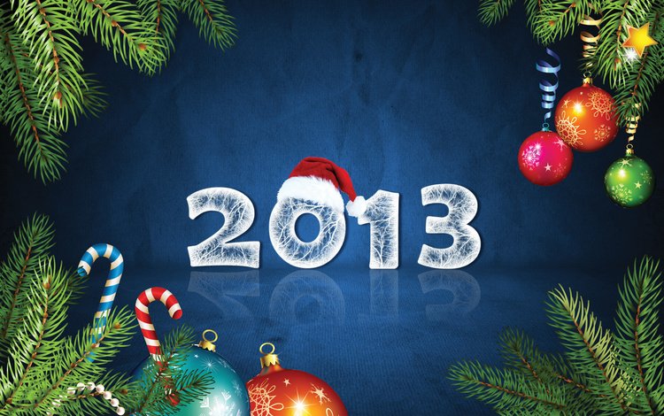 новый год, цифры, шапка, праздник, елочные игрушки, 2013, новогодние игрушки, ветки елки, новогодний шар, christmas ball, new year, figures, hat, holiday, christmas decorations, christmas toys, tree branches