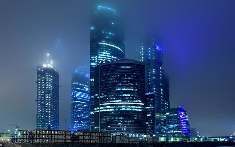 ночь, огни, туман, москва, город, комплекс, night, lights, fog, moscow, the city, complex