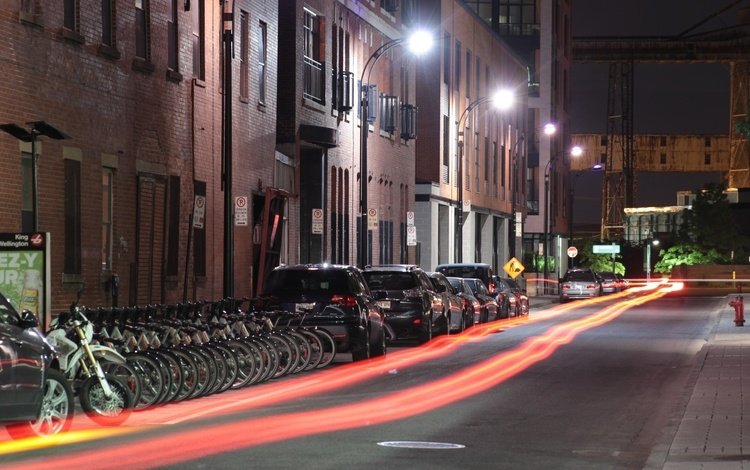 фонари, вечер, город, улица, здания, велосипеды, lights, the evening, the city, street, building, bikes