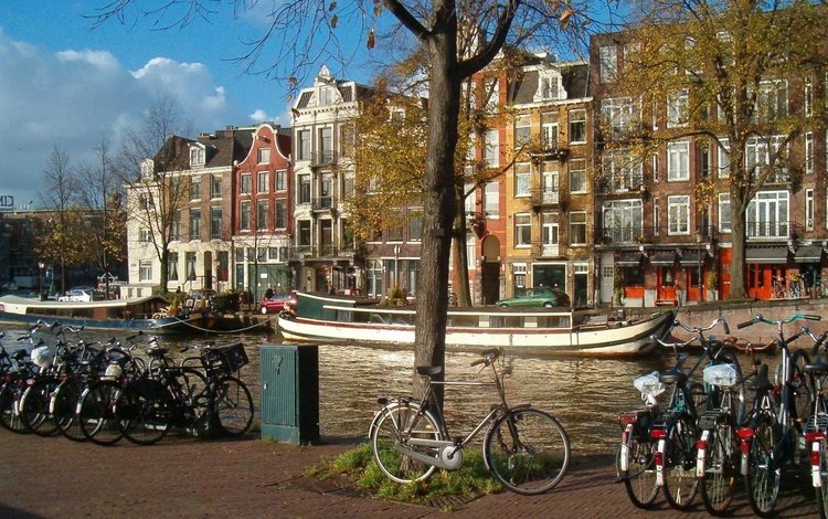 набережная, велосипеды, амстердам, promenade, bikes, amsterdam