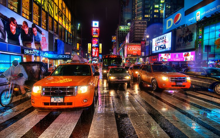 ночь, улица, нью-йорк, такси, night, street, new york, taxi
