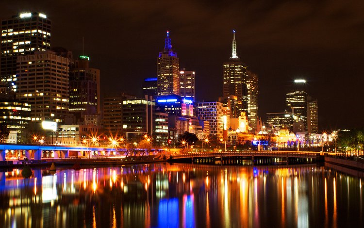 австралия, мельбурн, огни ночного города, australia, melbourne, night city lights