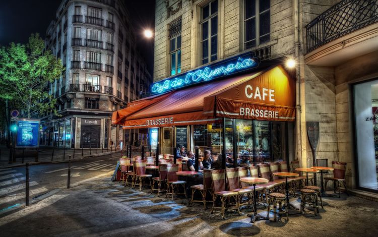 вечер, кафе, париж, улица, франция, the evening, cafe, paris, street, france