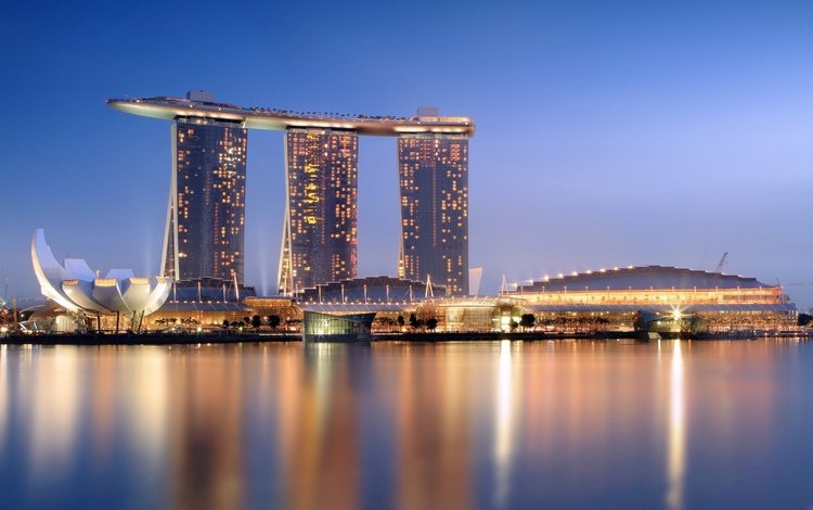 ночь, сумерки, огни, небоскрёб, вечер, сингапур, отражение, уазино, горизонт, городской пейзаж, мост, марина бей, город, марина бэй, здание, night, twilight, lights, skyscraper, the evening, singapore, reflection, wasino, horizon, the urban landscape, bridge, marina bay, the city, the building
