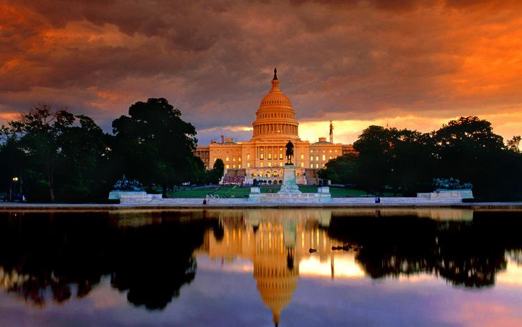 озеро, закат, вашингтон, белый дом, lake, sunset, washington, the white house