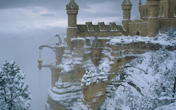 снег, зима, замок, хогвартс, snow, winter, castle, hogwarts