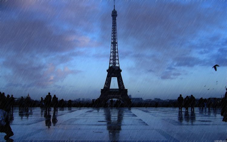 дождь, эйфелева башня, rain, eiffel tower