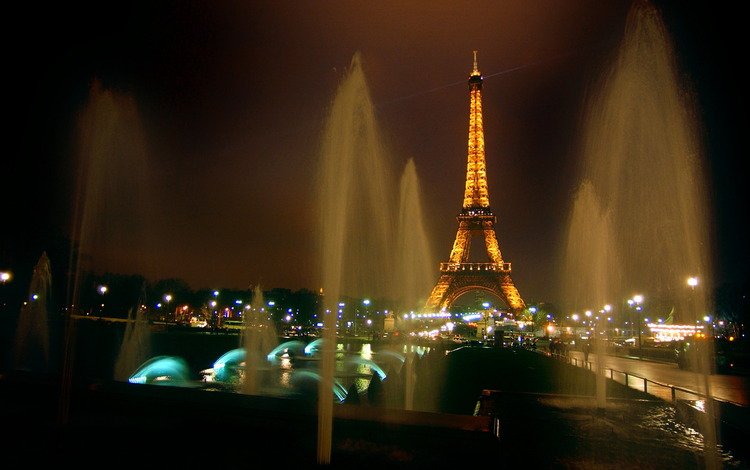ночь, париж, подсветка, эйфелева башня, фонтаны, night, paris, backlight, eiffel tower, fountains