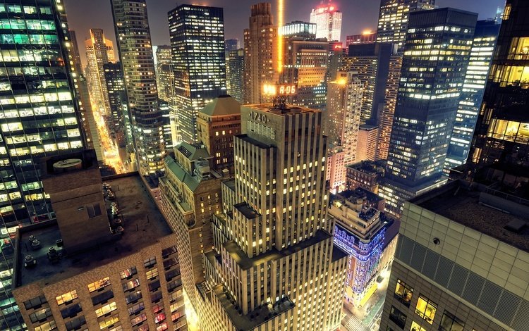свет, манхеттен, ночь, midtown, вечер, город, небоскребы, дома, нью-йорк, улицы, light, manhattan, night, the evening, the city, skyscrapers, home, new york, street