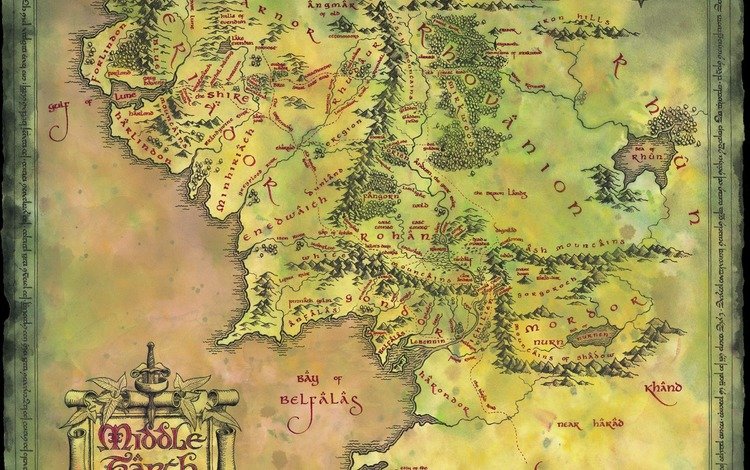 карта, lord of the rings, middle earth, john ronald reuel tolkien, средиземья, map, of middle-earth