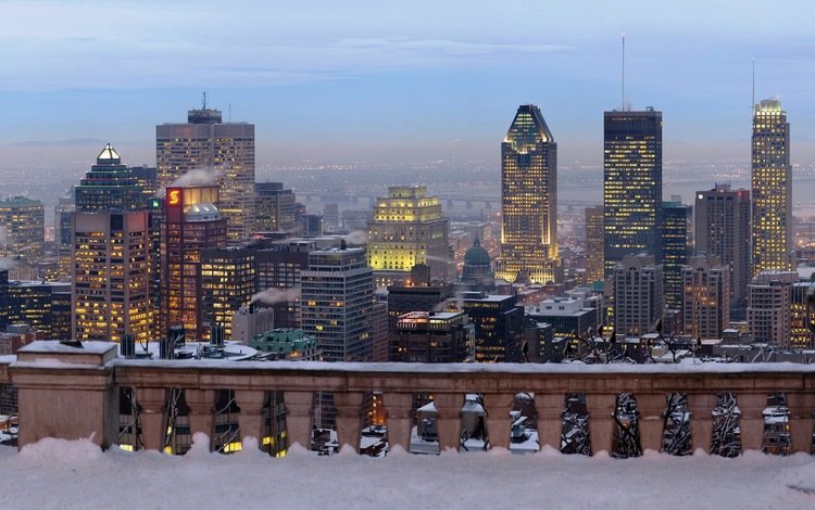 зима, панорама, город, небоскребы, канада, высотки, монреаль, winter, panorama, the city, skyscrapers, canada, montreal