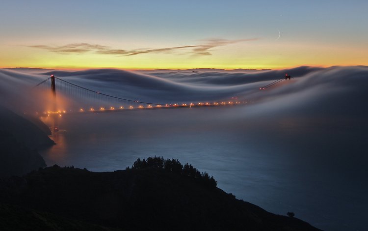 туман, мост, лос-анжелес, fog, bridge, los angeles