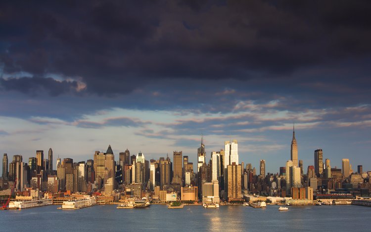 тучи, небоскребы, залив, сша, нью-йорк, здания, нью - йорк, clouds, skyscrapers, bay, usa, new york, building