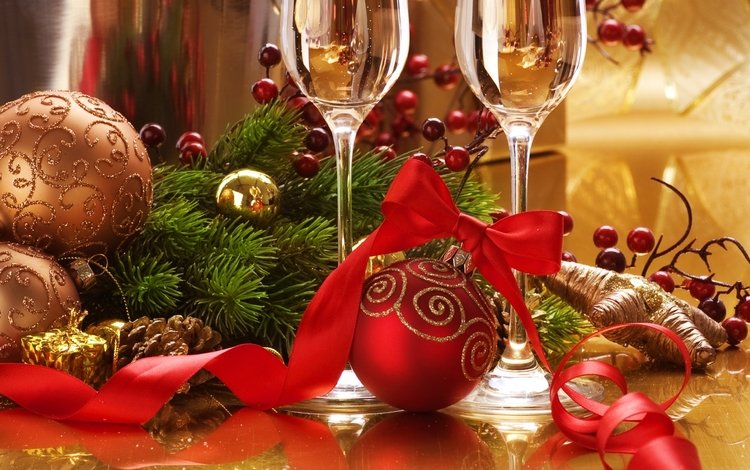 новый год, зима, шарики, бокалы, шампанское, new year, winter, balls, glasses, champagne