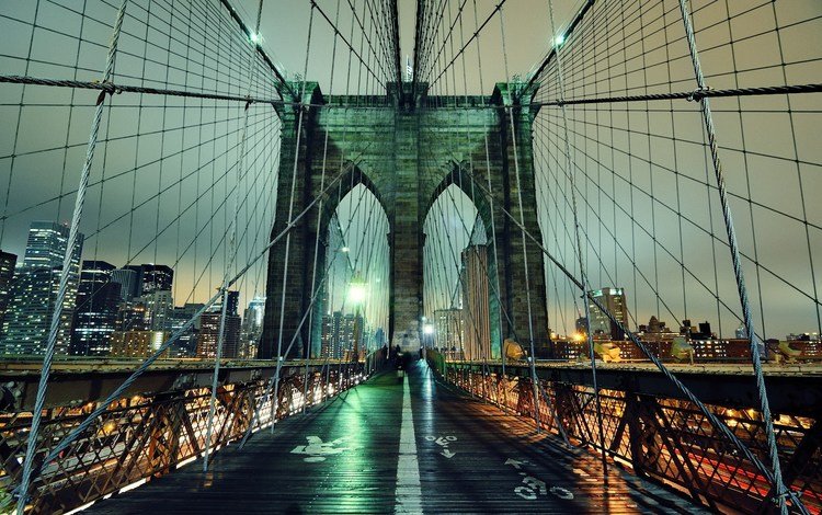ночь, огни, мост, нью-йорк, night, lights, bridge, new york