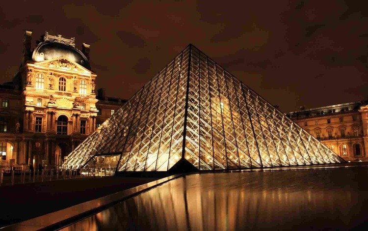вечер, париж, франция, лувр, музей, the evening, paris, france, the louvre, museum