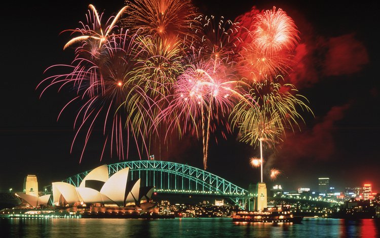ночь, салют, мост, сидней, австралия, фейерверк, night, salute, bridge, sydney, australia, fireworks