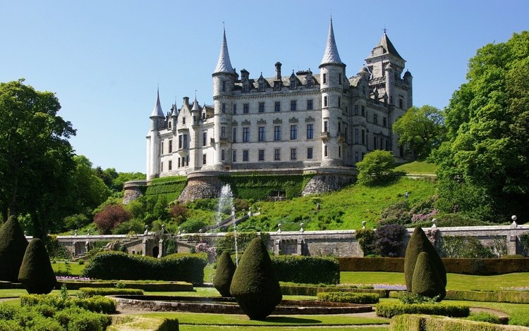 парк, замок, сад, фонтан, шотландия, dunrobin castle, замок данробин, park, castle, garden, fountain, scotland