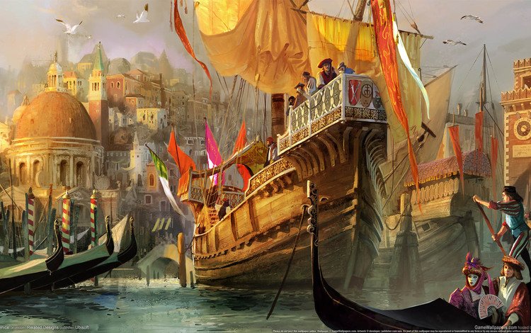 арт, корабли, люди, лодки, венеция, флаги, порт, гандолы, art, ships, people, boats, venice, flags, port, gandoli