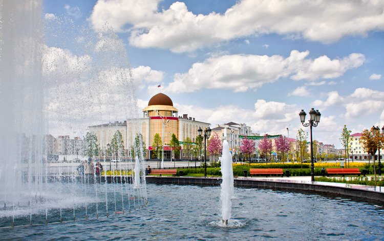 цветы, фонтан, грозный, чечня, flowers, fountain, terrible, chechnya