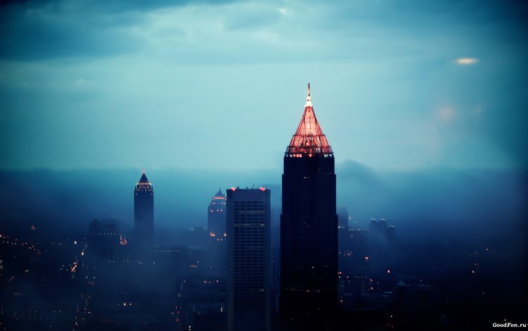 туман, город, небоскребы, fog, the city, skyscrapers