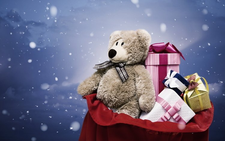 новый год, зима, подарки, плюшевый мишка, new year, winter, gifts, teddy bear