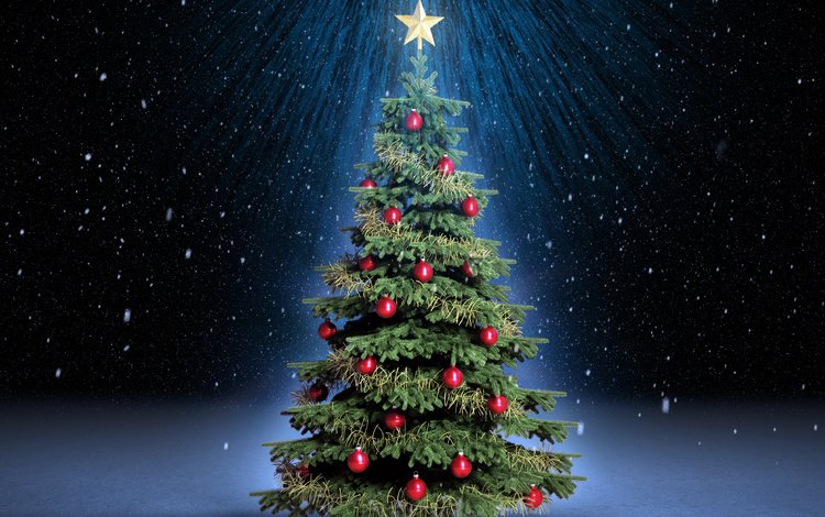 снег, новый год, елка, шары, зима, волшебство, звезда, ель, snow, new year, tree, balls, winter, magic, star, spruce