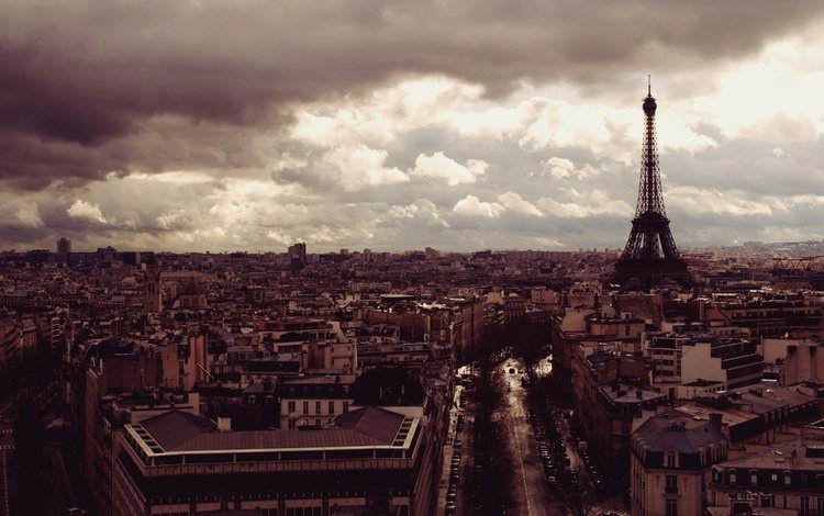 тучи, город, париж, эйфелева башня, clouds, the city, paris, eiffel tower
