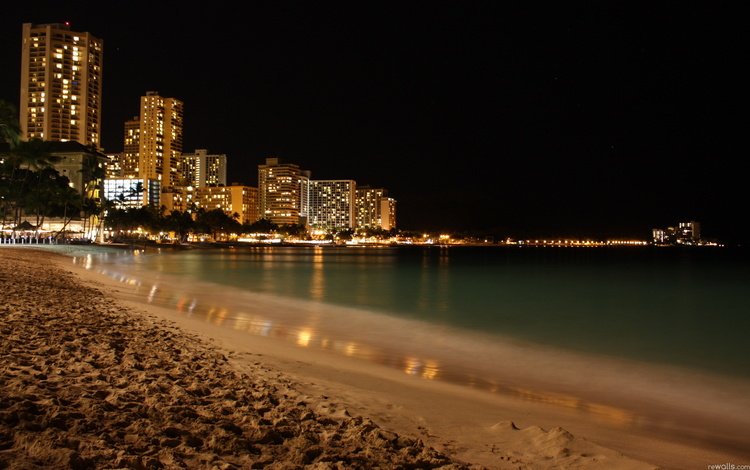 ночь, огни, море, песок, пляж, курорт, night, lights, sea, sand, beach, resort