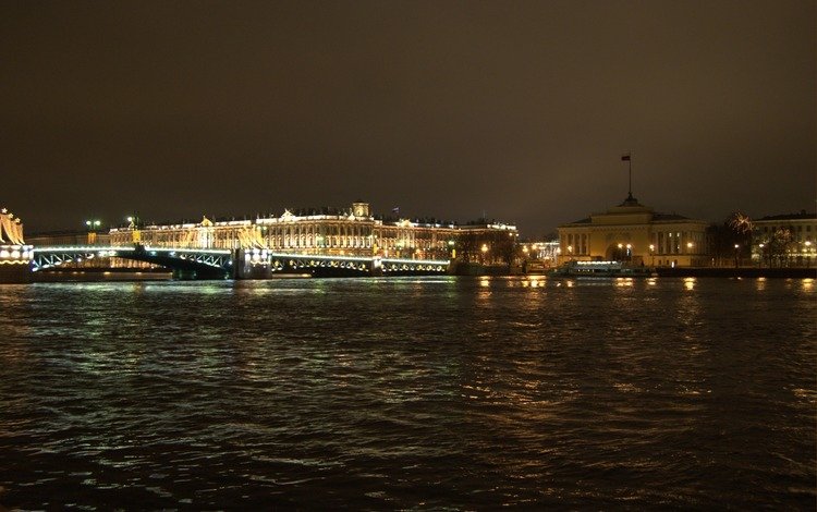 ночь, река, мост, санкт-петербург, night, river, bridge, saint petersburg