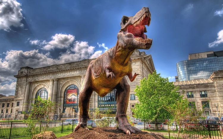 динозавр, здание, скульптура, dinosaur, the building, sculpture