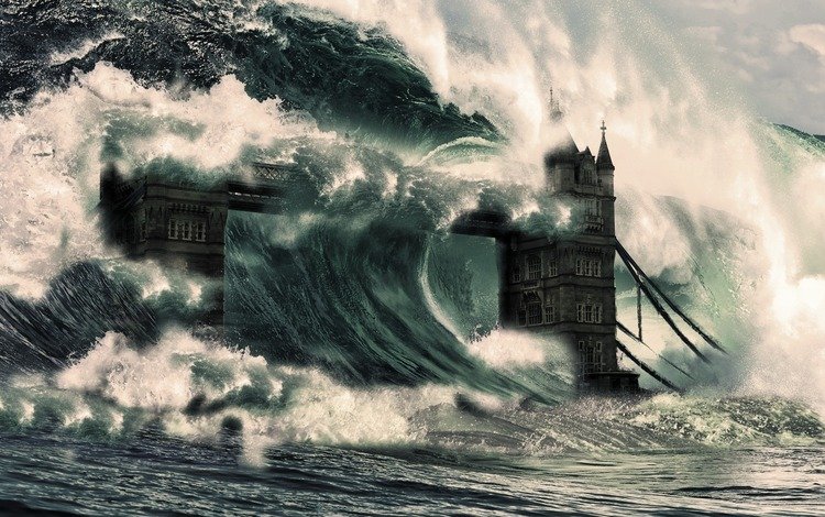 лондон, англия, катастрофа, тауэрский мост, цунами, london, england, disaster, tower bridge, tsunami