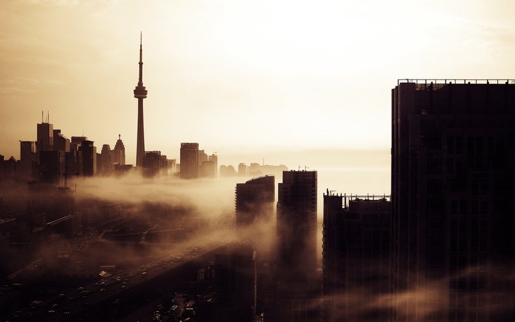 утро, туман, здания, morning, fog, building