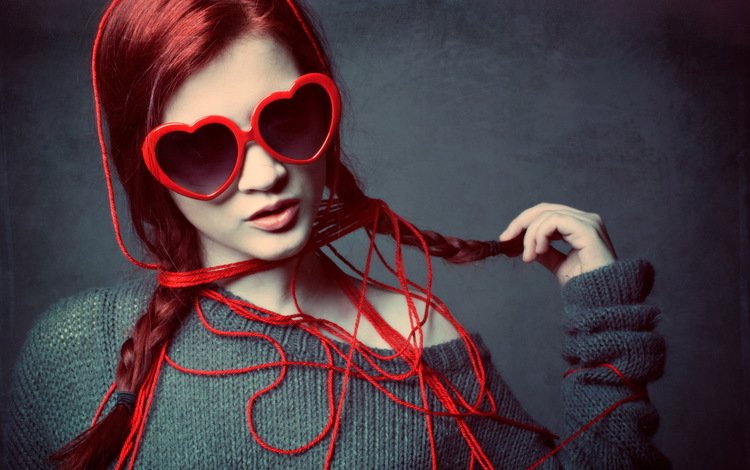 стиль, девушка, очки, рыжая, модель, нитки, style, girl, glasses, red, model, thread