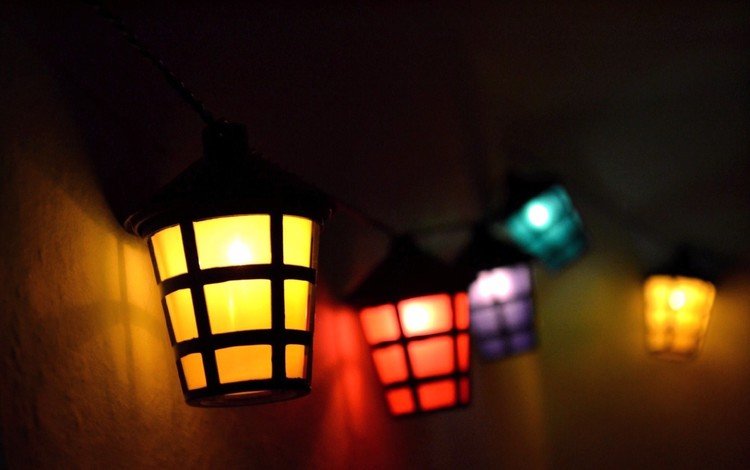 свет, фонарики, фонари, лампы, желтый, синий, цвет, фиолетовый, красный, освещение, light, lanterns, lights, lamp, yellow, blue, color, purple, red, lighting