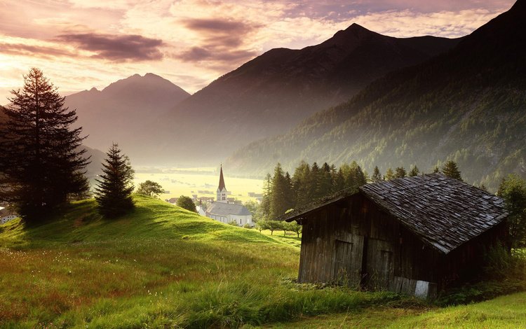 трава, горы, деревня, австрия, альпы, grass, mountains, village, austria, alps