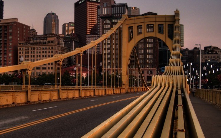 дорога, мост, здания, road, bridge, building