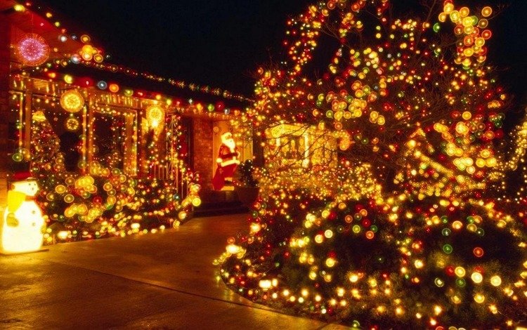 ночь, огни, новый год, елка, украшения, зима, гирлянды, night, lights, new year, tree, decoration, winter, garland