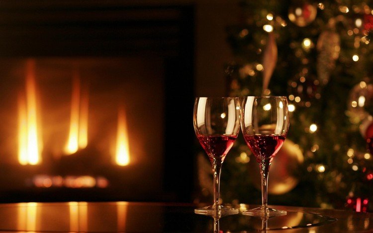 новый год, елка, зима, вино, камин, бокалы, праздник, уют, new year, tree, winter, wine, fireplace, glasses, holiday, comfort