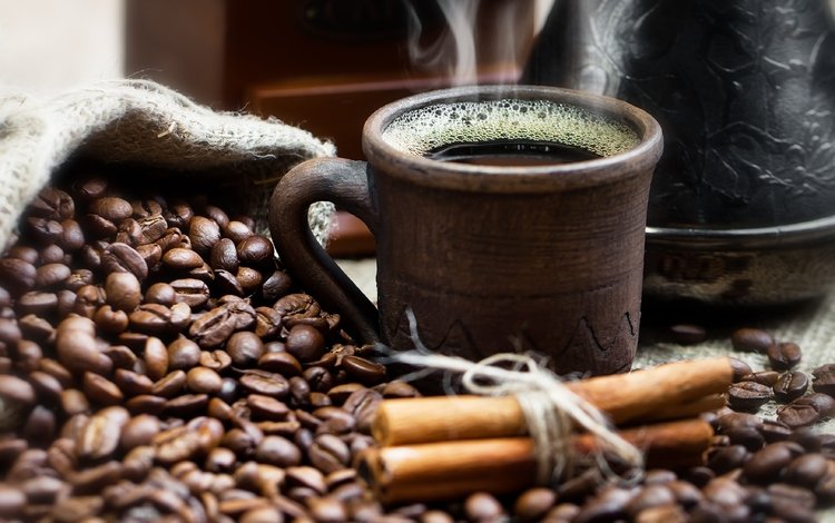 напиток, корица, зерна, кофе, чашка, кофейные, турка, мешочек, дымок, smoke, drink, cinnamon, grain, coffee, cup, turk, pouch