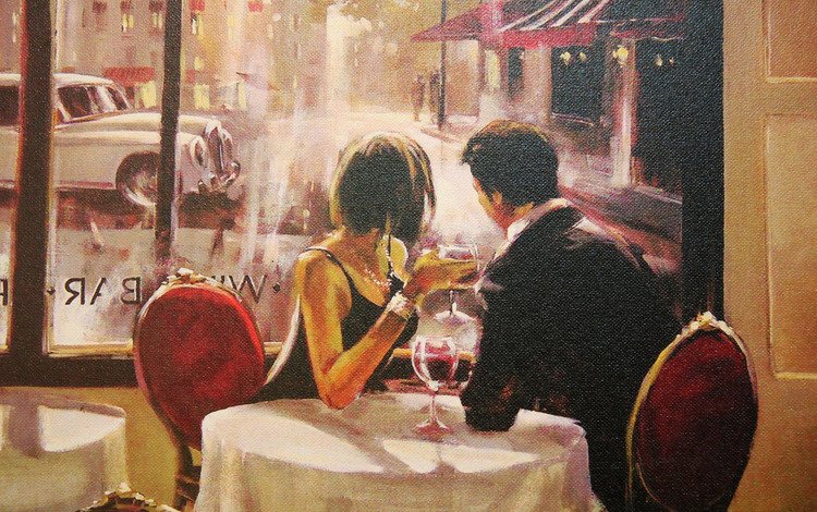 двое, столик в кафе, картина из жизни, two, a table in a cafe, painting from life